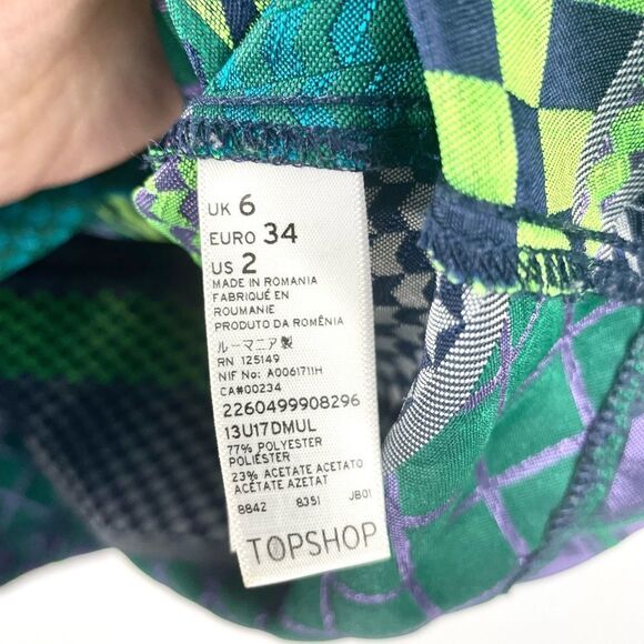 Topshop Box Fit Button Up Patterned Short Sleeve Shirt Size 2 - Picture 7 of 7